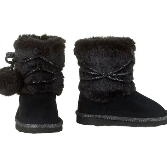 The Children's Place Toddler Girls Chalet Boot Lined Winter Pom-Pom Boot Black 7 - Picture 1 of 5